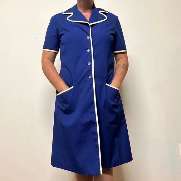 1950s vintage dress 1950s Blue Rose Garden Print 2 Piece Dress Set XS